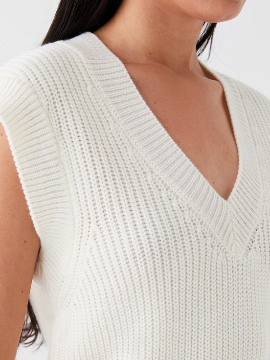 Kadın V Yaka Düz Triko Süveter EKRU