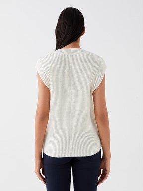 Kadın V Yaka Düz Triko Süveter EKRU