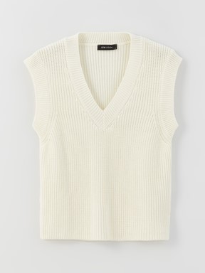 Kadın V Yaka Düz Triko Süveter EKRU