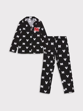 Gömlek Yaka Minnie Mouse Baskılı Uzun Kollu Kız Çocuk Pijama Takımı SİYAH BASKILI