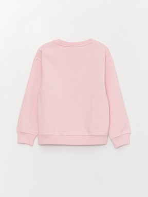 Bisiklet Yaka Baskılı Çift Yönlü Payetli Uzun Kollu Kız Çocuk Sweatshirt PEMBE