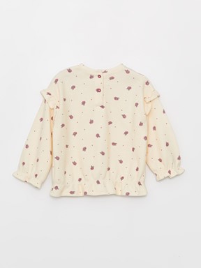 Bisiklet Yaka Uzun Kollu Kız Bebek Sweatshirt KREM BASKILI