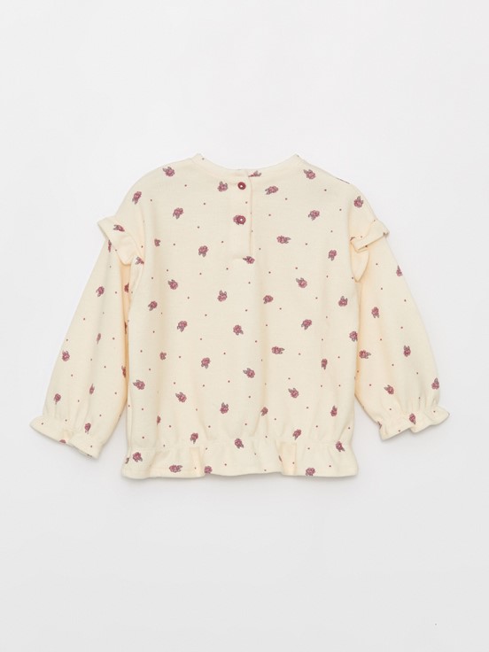 Bisiklet Yaka Uzun Kollu Kız Bebek Sweatshirt KREM BASKILI