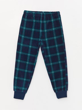 Bisiklet Yaka Nakışlı Uzun Kollu Polar Erkek Çocuk Pijama Takımı LACİVERT