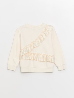Bisiklet Yaka Uzun Kollu Kız Çocuk Sweatshirt EKRU