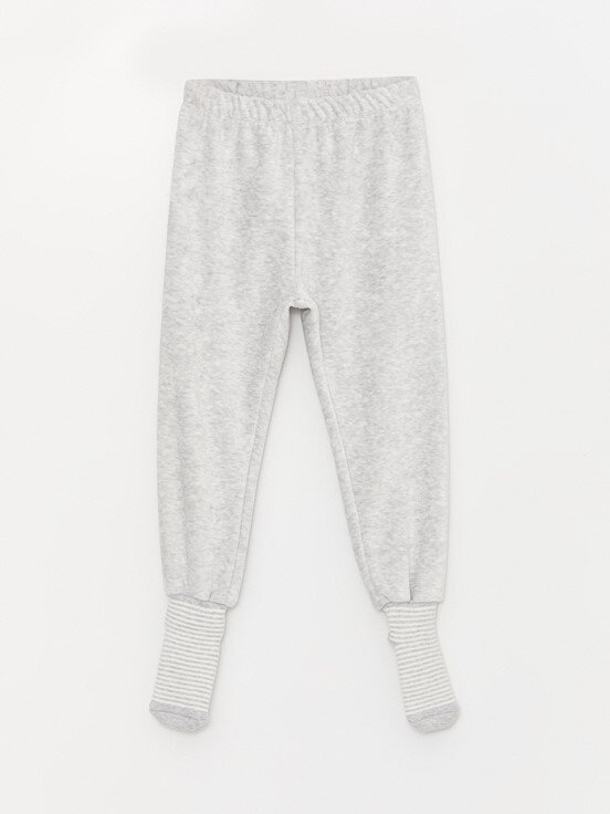 Beli Lastikli Kadife Kız Bebek Çoraplı Pijama Alt 2'li CANLI KIRMIZI