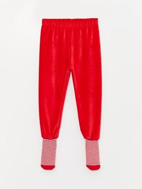 Beli Lastikli Kadife Kız Bebek Çoraplı Pijama Alt 2'li CANLI KIRMIZI
