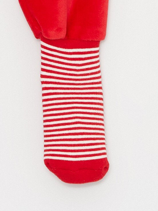 Beli Lastikli Kadife Kız Bebek Çoraplı Pijama Alt 2'li CANLI KIRMIZI