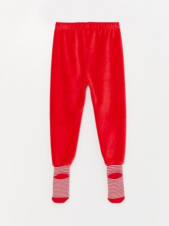 Beli Lastikli Kadife Kız Bebek Çoraplı Pijama Alt 2'li CANLI KIRMIZI