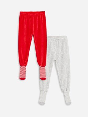 Beli Lastikli Kadife Kız Bebek Çoraplı Pijama Alt 2'li CANLI KIRMIZI