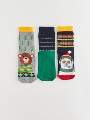 Desenli Erkek Çocuk Havlu Soket Çorap 3'lü KARIŞIK RENK İPLİĞİ BOYALI