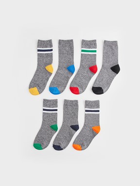 Renk Bloklu Erkek Çocuk Soket Çorap 7'li KARIŞIK RENK İPLİĞİ BOYALI