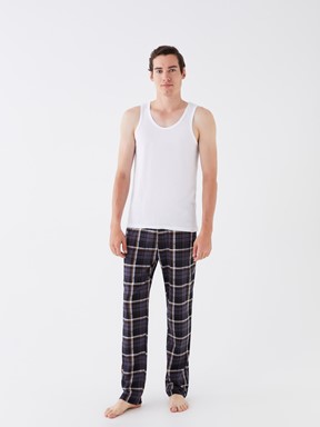 Standart Kalıp Ekose Erkek Pijama Alt LACİVERT BASKILI