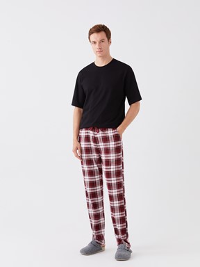 Standart Kalıp Ekose Erkek Pijama Alt LACİVERT BASKILI