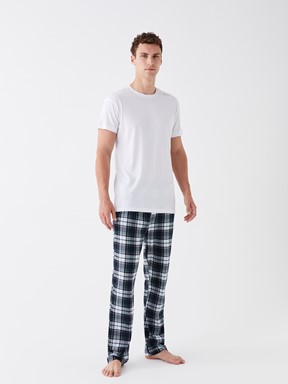 Standart Kalıp Ekose Erkek Pijama Alt LACİVERT BASKILI