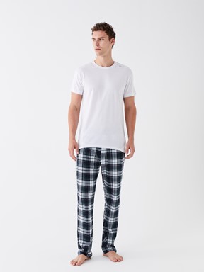 Standart Kalıp Ekose Erkek Pijama Alt LACİVERT BASKILI