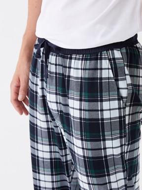 Standart Kalıp Ekose Erkek Pijama Alt LACİVERT BASKILI