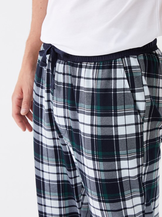 Standart Kalıp Ekose Erkek Pijama Alt LACİVERT BASKILI