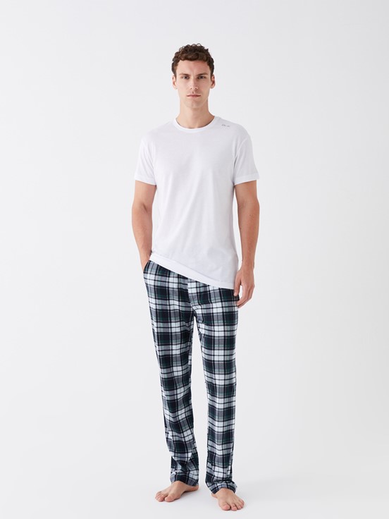 Standart Kalıp Ekose Erkek Pijama Alt LACİVERT BASKILI