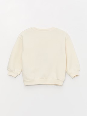 Bisiklet Yaka Uzun Kollu Baskılı Kız Bebek Sweatshirt KREM RENGİ