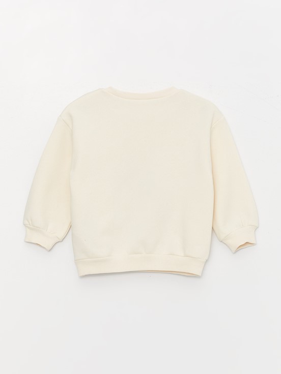 Bisiklet Yaka Uzun Kollu Baskılı Kız Bebek Sweatshirt KREM RENGİ