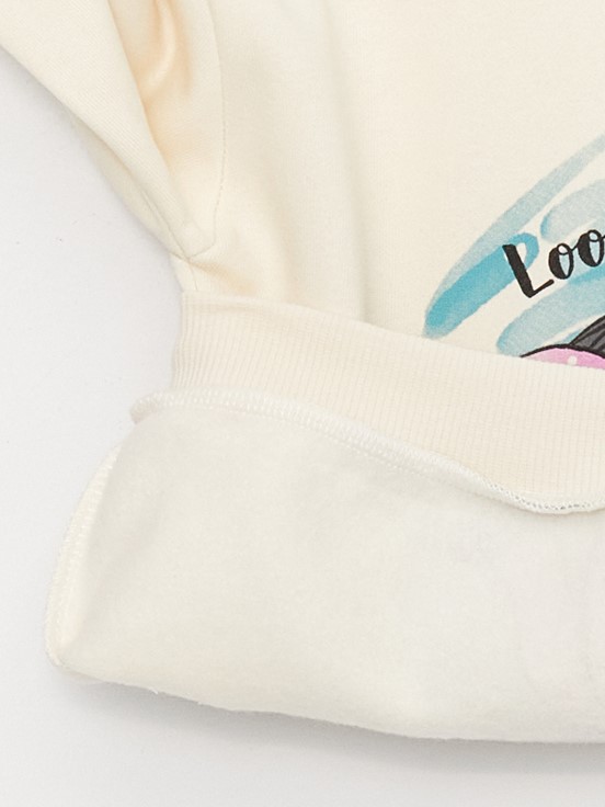 Bisiklet Yaka Uzun Kollu Baskılı Kız Bebek Sweatshirt KREM RENGİ