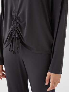 V Yaka Düz Uzun Kollu Kadın Pijama Takımı ANTRASİT