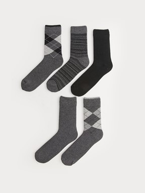 Desenli Erkek Soket Çorap 5'li KARIŞIK RENK İPLİĞİ BOYALI