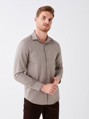 Slim Fit Uzun Kollu Armürlü Erkek Gömlek BORDO