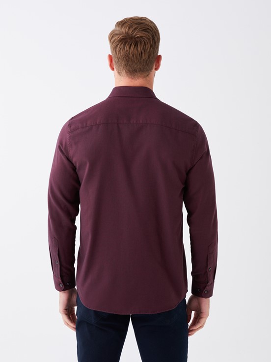Slim Fit Uzun Kollu Armürlü Erkek Gömlek BORDO