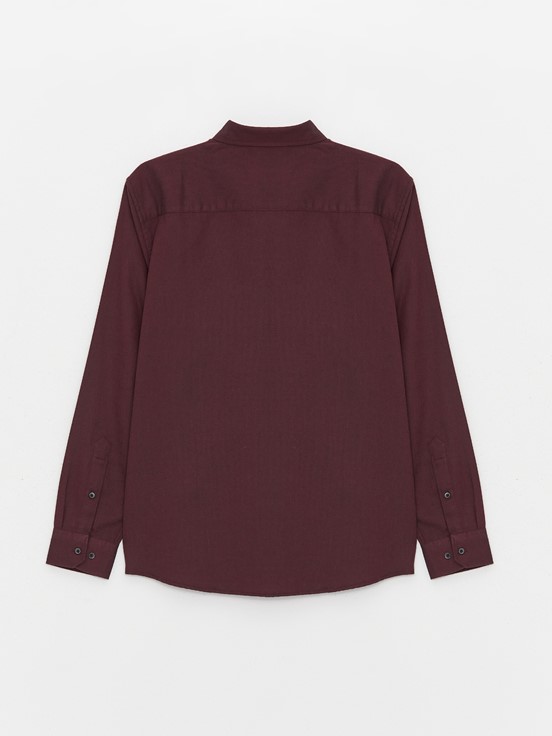 Slim Fit Uzun Kollu Armürlü Erkek Gömlek BORDO