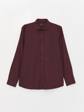 Slim Fit Uzun Kollu Armürlü Erkek Gömlek BORDO