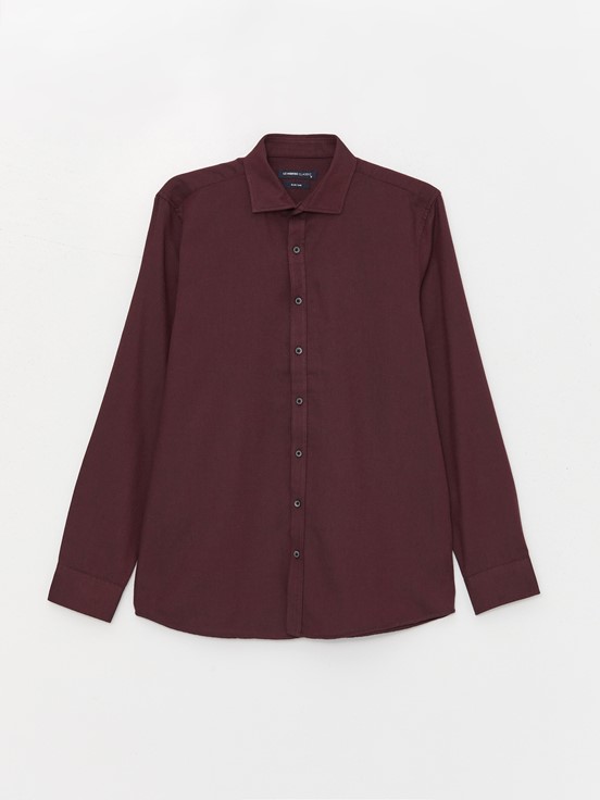 Slim Fit Uzun Kollu Armürlü Erkek Gömlek BORDO