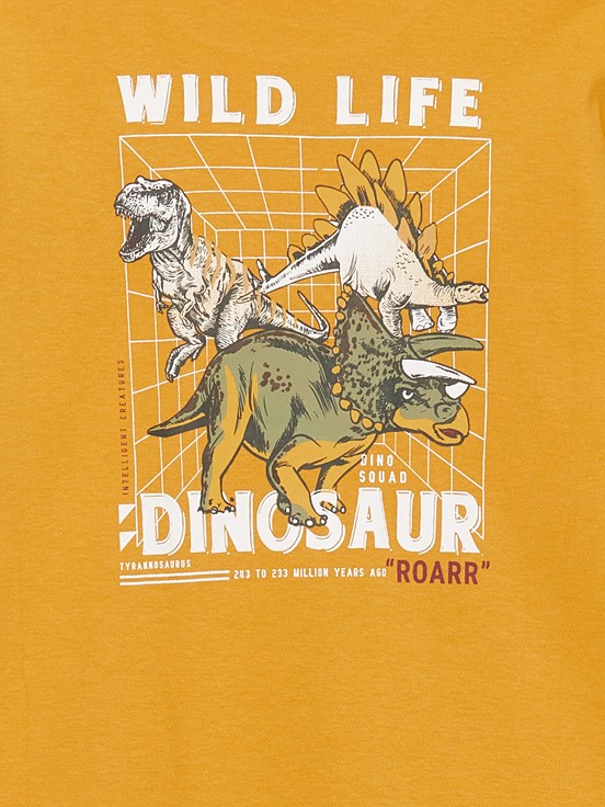 Bisiklet Yaka Baskılı Uzun Kollu Erkek Çocuk Tişört KOYU SARI