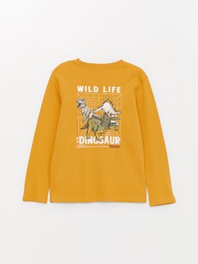 Bisiklet Yaka Baskılı Uzun Kollu Erkek Çocuk Tişört KOYU SARI