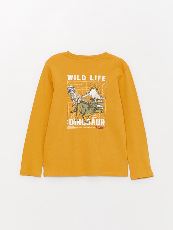 Bisiklet Yaka Baskılı Uzun Kollu Erkek Çocuk Tişört KOYU SARI