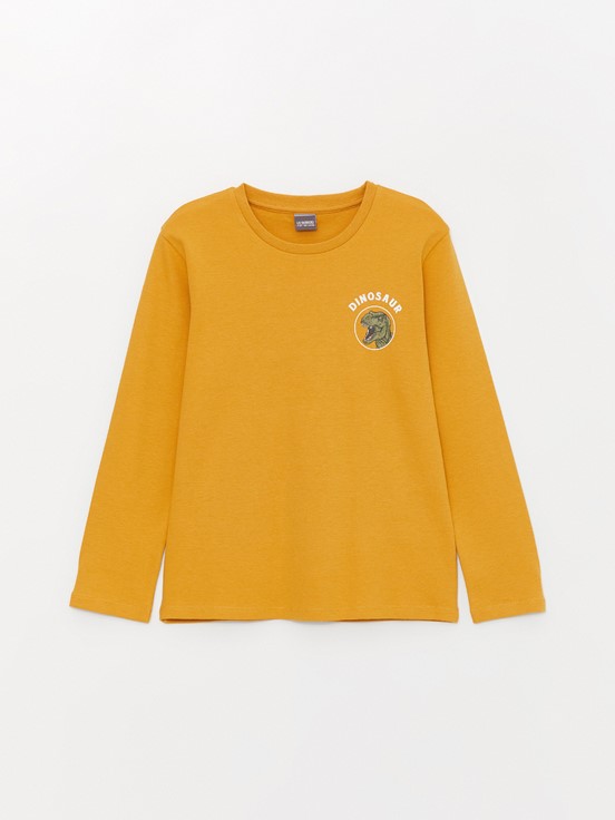 Bisiklet Yaka Baskılı Uzun Kollu Erkek Çocuk Tişört KOYU SARI