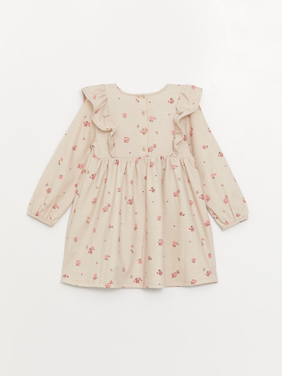 Bisiklet Yaka Kız Bebek Elbise BEJ MELANJ