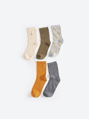 Desenli Kadın Soket Çorap 5'li Paket BEJ