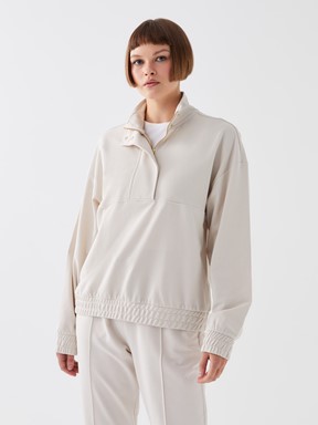 Dik Yaka Düz Uzun Kollu Kadın Sweatshirt AÇIK GRİ