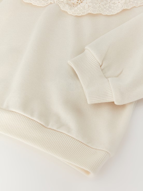 Bisiklet Yaka Kız Bebek Sweatshirt KREM RENGİ