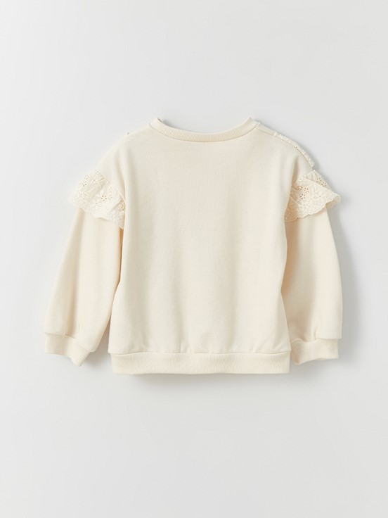 Bisiklet Yaka Kız Bebek Sweatshirt KREM RENGİ