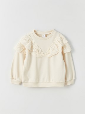 Bisiklet Yaka Kız Bebek Sweatshirt KREM RENGİ