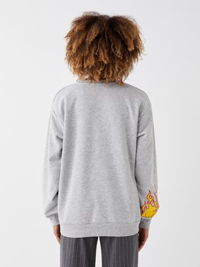 LCW CASUAL Bisiklet Yaka Mickey Mouse Baskılı Uzun Kollu Oversize Kadın Sweatshirt GRİ