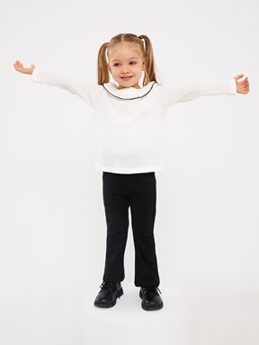 Bisiklet Yaka Uzun Kollu Kız Bebek Tişört EKRU