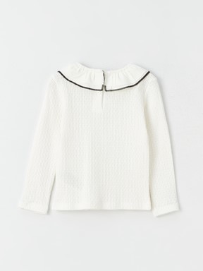 Bisiklet Yaka Uzun Kollu Kız Bebek Tişört EKRU