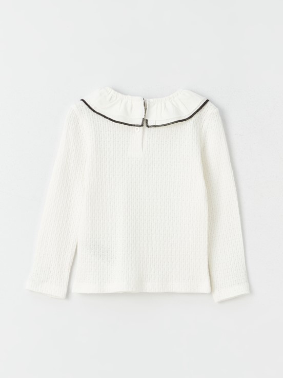 Bisiklet Yaka Uzun Kollu Kız Bebek Tişört EKRU