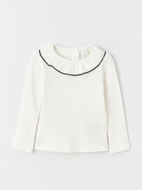Bisiklet Yaka Uzun Kollu Kız Bebek Tişört EKRU