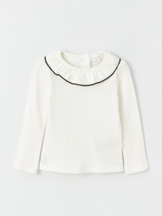 Bisiklet Yaka Uzun Kollu Kız Bebek Tişört EKRU