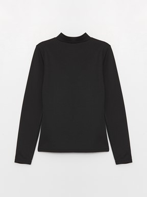 Bisiklet Yaka Düz Uzun Kollu Kadın Tişört YENİ SİYAH